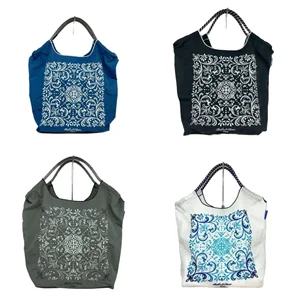 custom logo Japanese-Inspired New Fashionable Nylon Handbag Ball Chain Flower Vine Embroidery Environmentally Friendly Shopping Cloth Bag