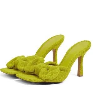 Sexy Square Toe High Heel Mules Shoes Sandal Heels Slides Ladies Slippers Party Shoes for Women