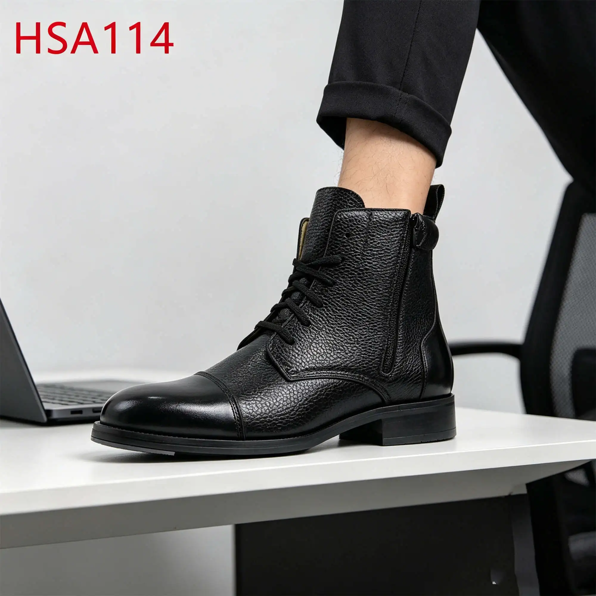 ZYF,Product Launch Middle Cut Men Dress Shoes with Nail Sole Workplace Using Odor Proof Side Zipper Design Office Shoes HSA114