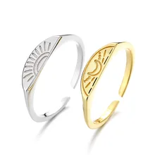 Carline New Minimalist 925 Sterling Silver Ring Sun Moon Women Rings Open Fine Silver Ring For Woman Couple