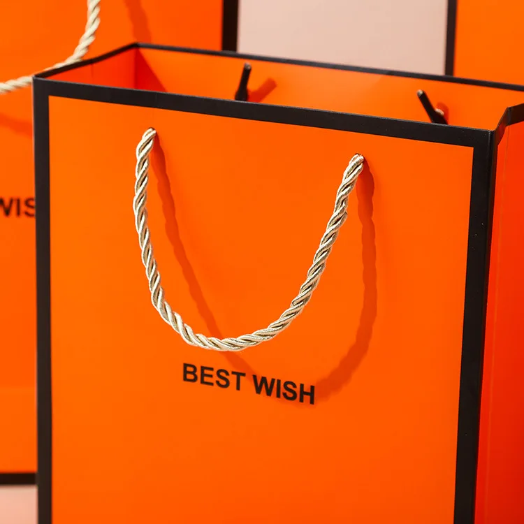 Wholesale Custom Orange Gift Bag Paper Bag Printing Custom Logo