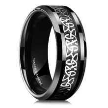 Ouyuan 6/8mm Free Sample Tungsten Carbide Rings Men Women Silver Beveled Edge Celtic Knot Rings Black Carbon Fiber Inlay Ring