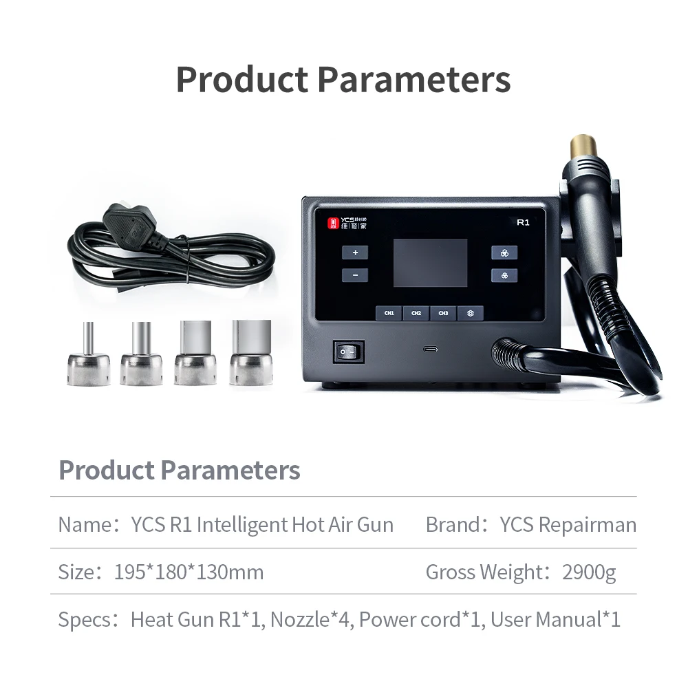 QianLi & Ycs intelligent Hot Air Gun R1 BGA rework Solder station 1000W Optimal Power for Temperature Control Phone repair heat