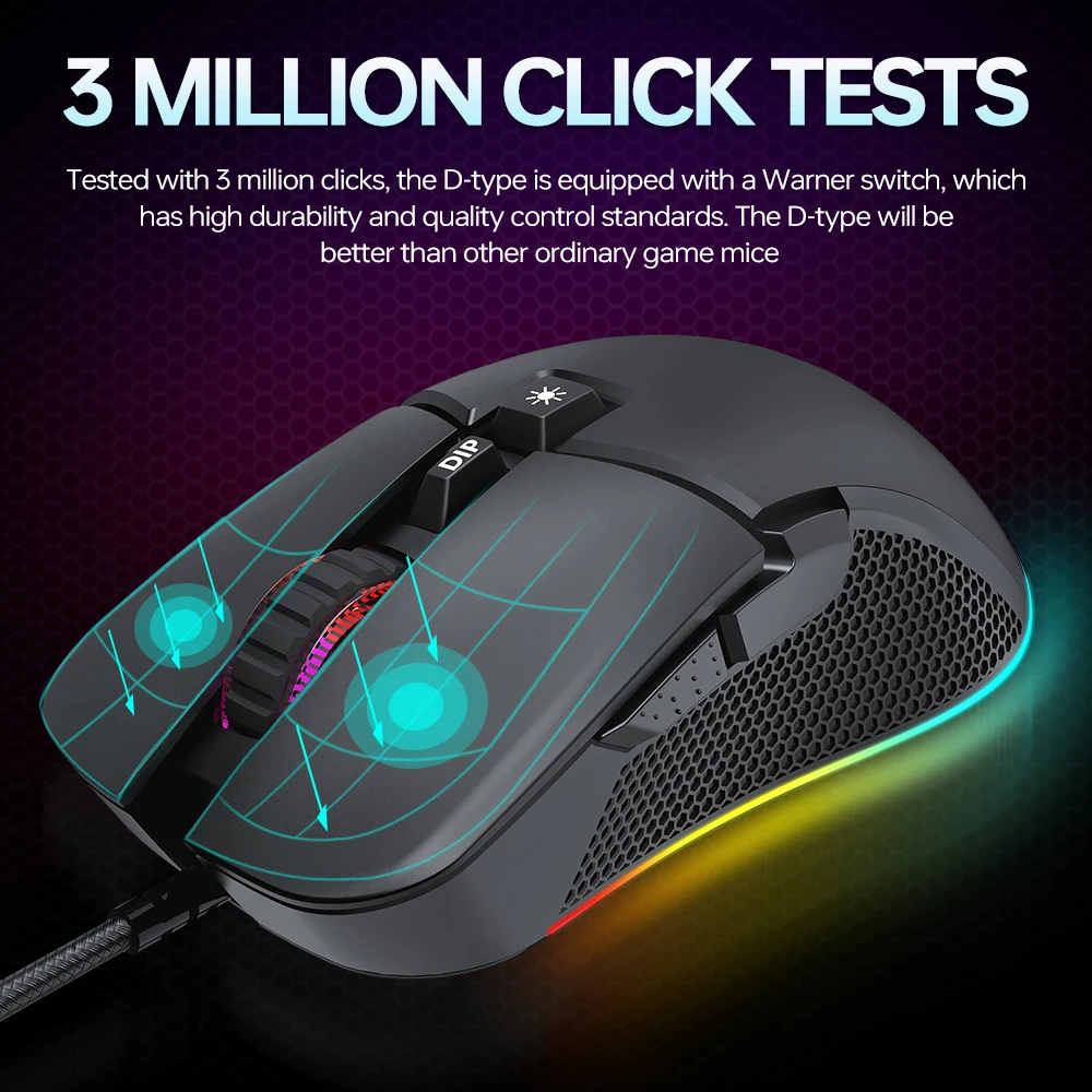 7 Key Wired Game Mouse Macro Programming 13 RGB Light Modes 7200dpi Computer Gaming Mouse