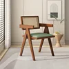 Walnut-colored solid wood-green leather upholstery