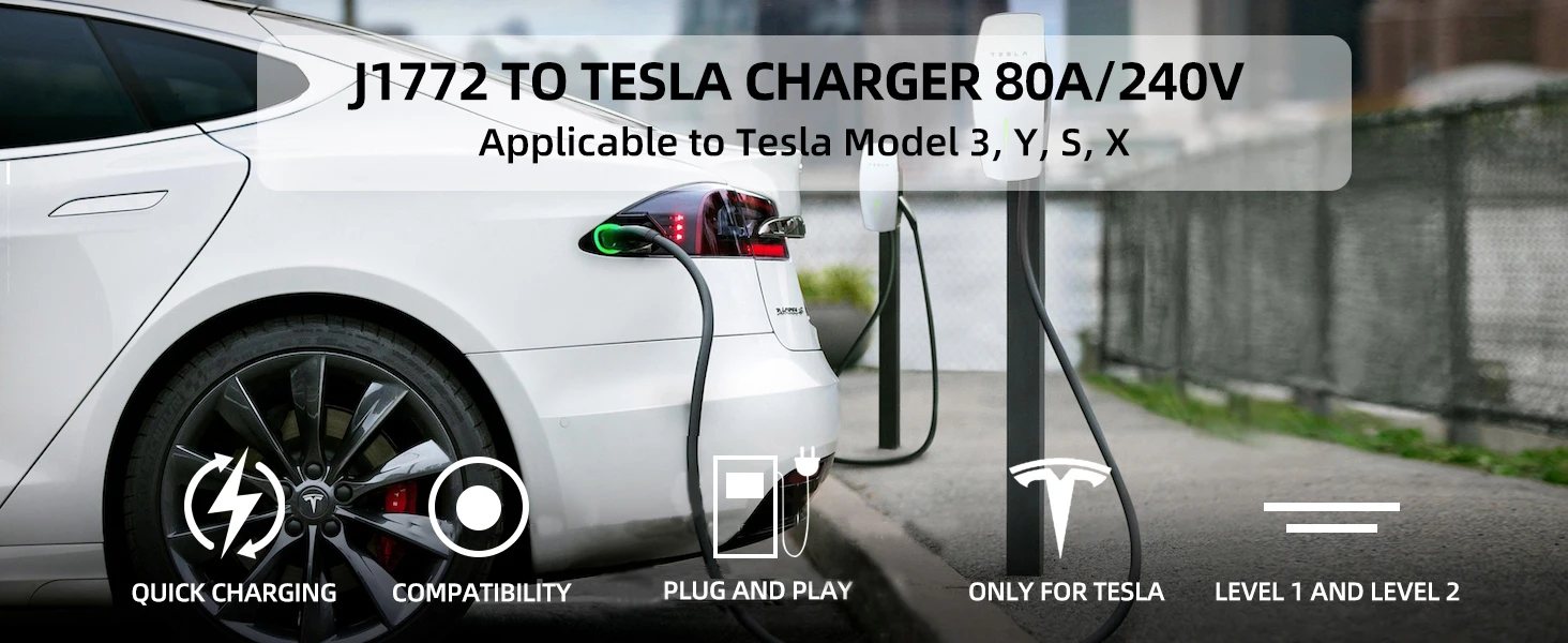 60a Electric Vehicle Charge Adaptor Ev Car Adapter J1772 Tesla To J1772