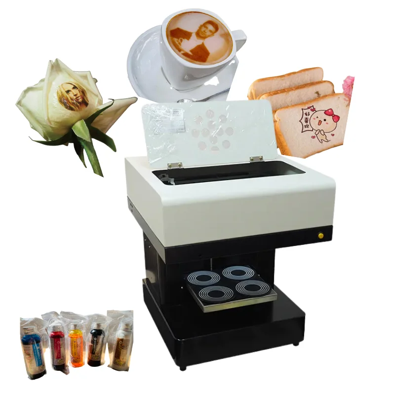 All-In-One 3D 600dpi Resolution Semi-Automatic Espresso Coffee Inkjet Printer Edible Ink for Card and Tube Printing