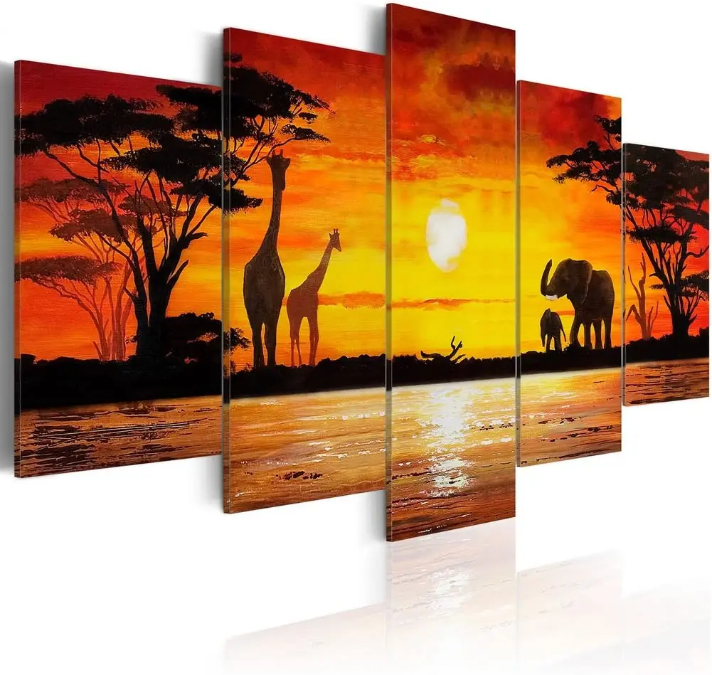 African Landscape Canvas Painting Giraffe Wall Art Picture Print Modern Home Decoration 5 Pieces Of Animal Art Living Room Buy Canvas Printing Canvas For Printing Wall Art Canvas Product On Alibaba Com