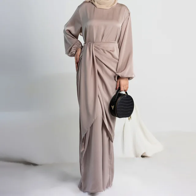 Custom Islamic Clothing Eid Long Sleeve Maxi 2 piece Moroccan Kaftan Muslim Femmes Robe Abaya