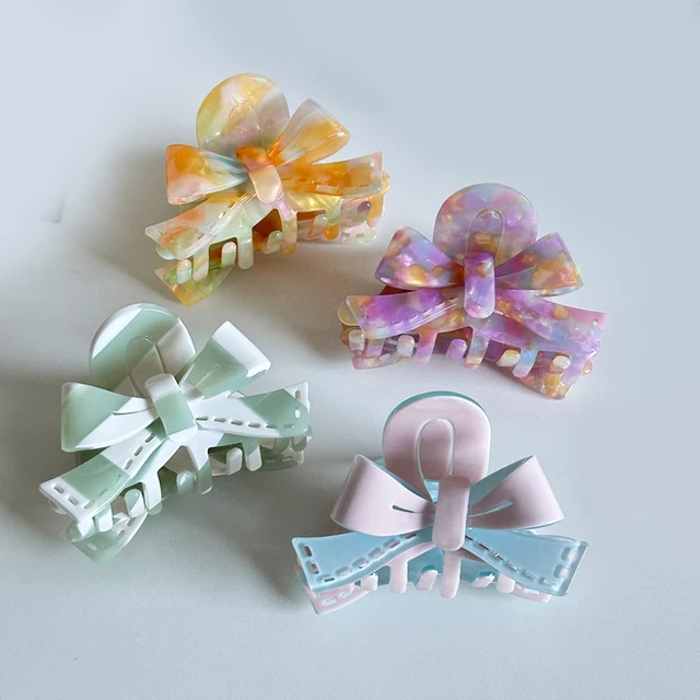 New Acetate Three-dimensional Bow Hair Claw Acetic Acid Sweet Bowknot Hair Clips For Women Medium Candy Color Hollow Clamps