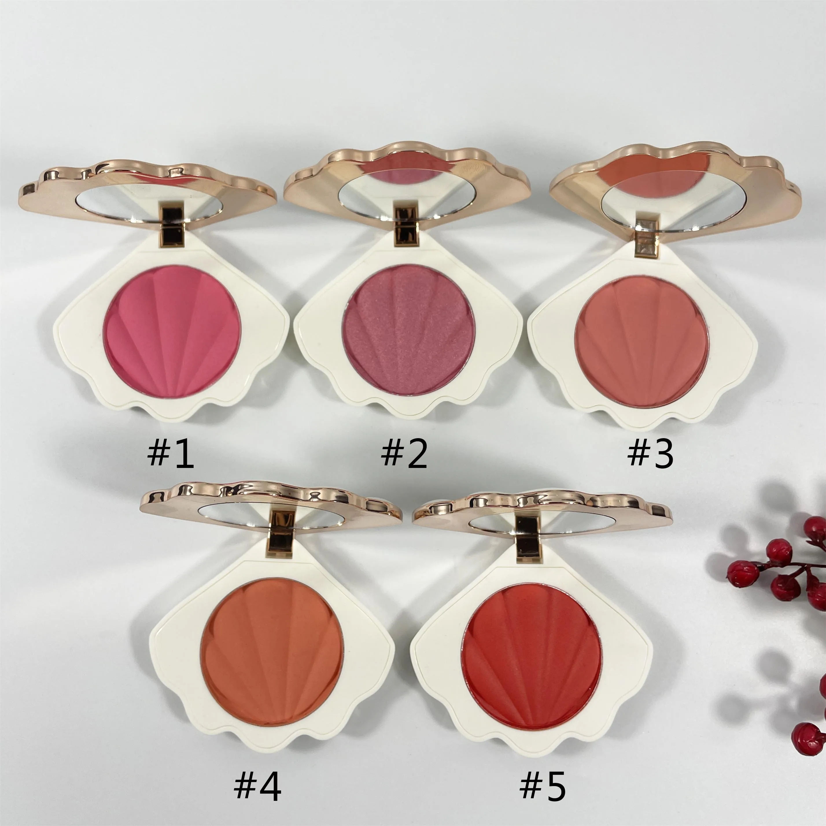 OEM Vegan Makeup Blush Palette Shell Shape Single Face Blush Custom Logo Matte Finish
