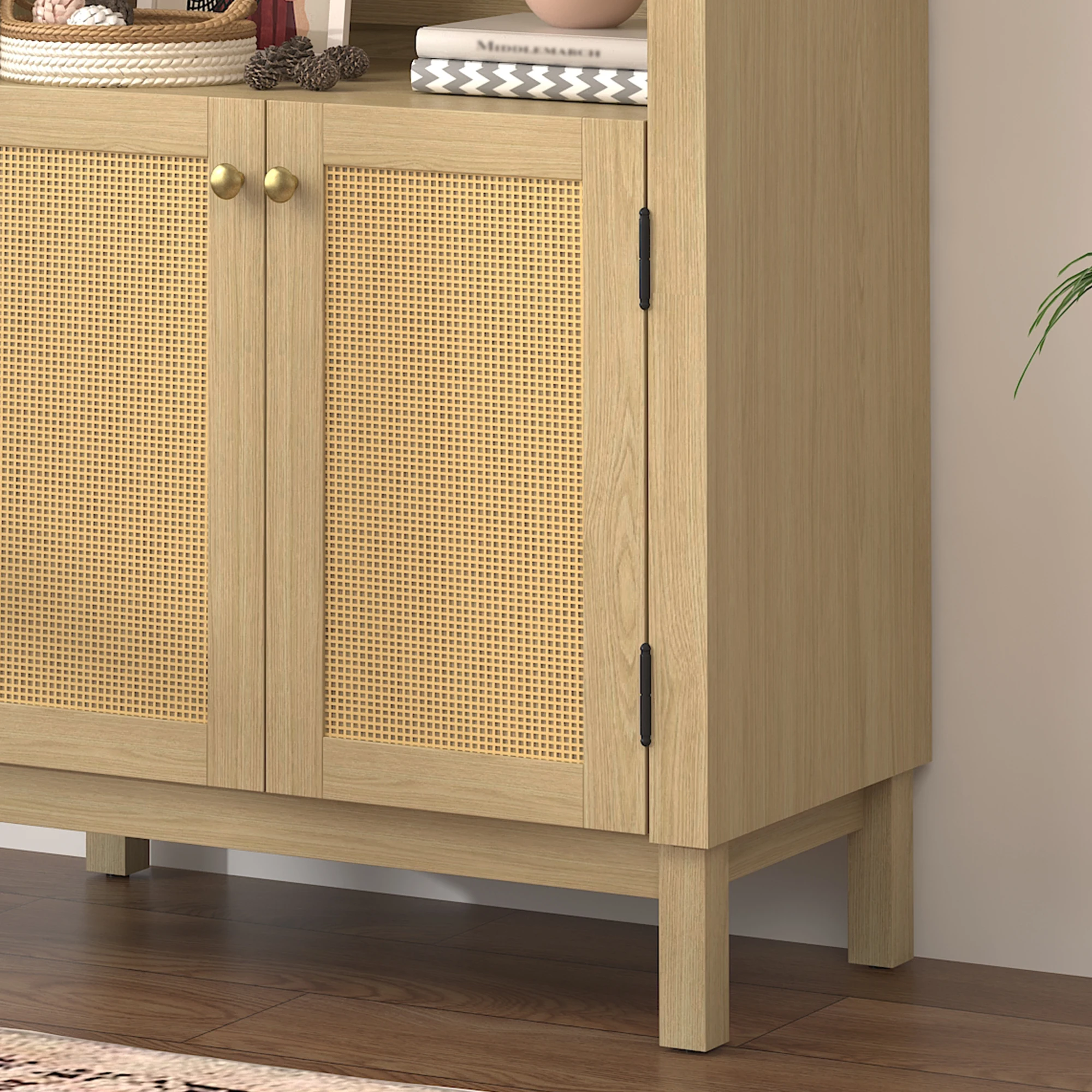 US Stock Modern Scandinavian Style Solid Wood Bookshelf Adjustable Open Display Storage Cabinet