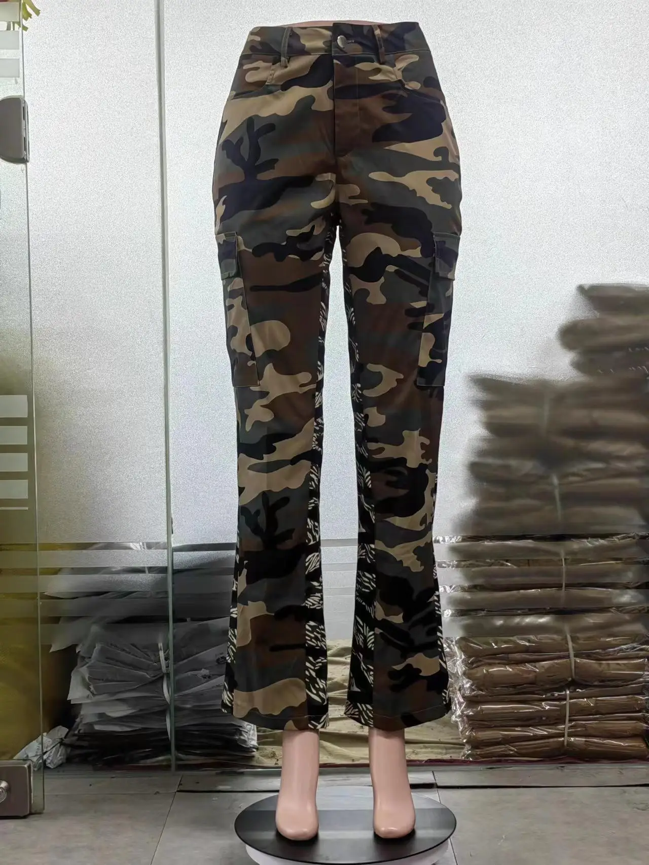 Y2k Street Stretchable Woman Trousers Knitted Camouflage Pants Ladies Cargo Pants Women
