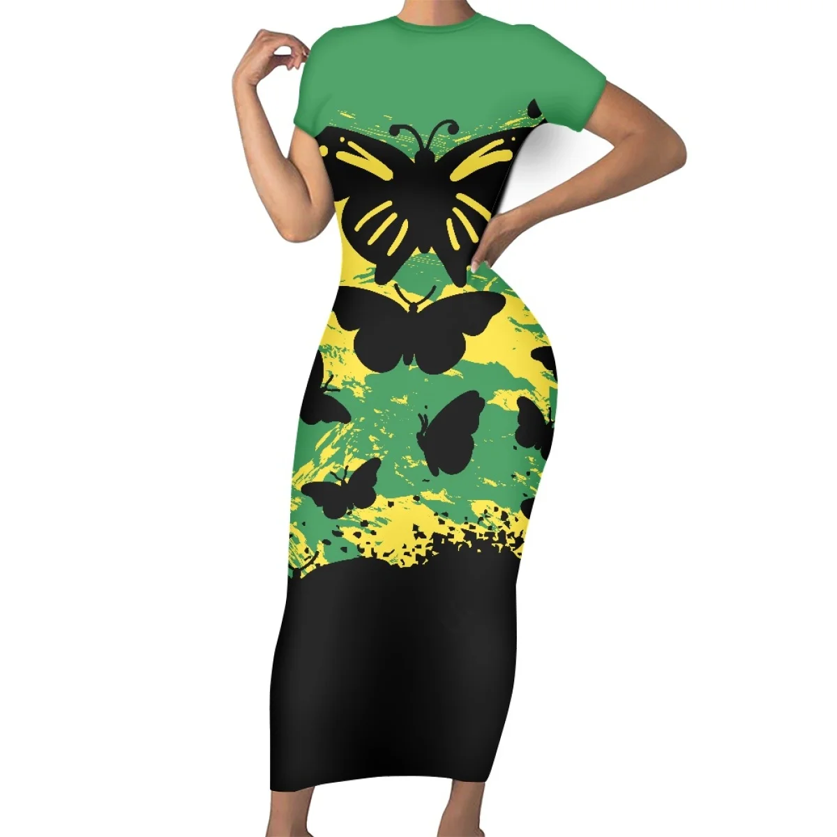 Dropshipping Clothes Sexy Bodycon Dress for Elegant Lady Butterfly Shark  Animals Printing Short Sleeve Women Dresses