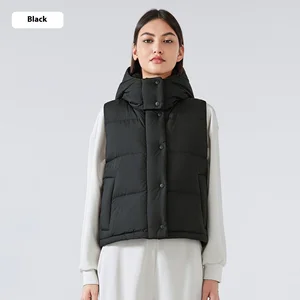 Women's Fashionable All-Season Windproof Warm Hood Casual Winter Jacket Vest Button Decoration Waterproof Outer Wear-Model