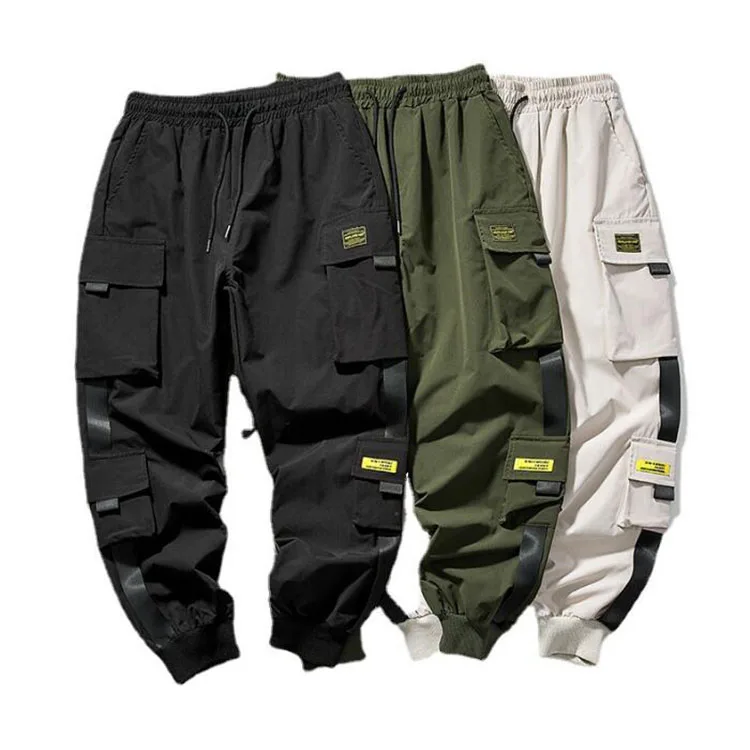 New Joggers Cargo Pants for Men - Casual Hip-Hop Streetwear with Pockets and Ribbons