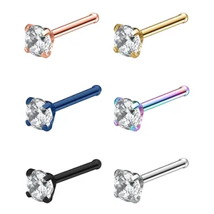 Xinfocus Hot Sale Stainless Steel Mixed Color Diamond Nose Stud Rings Sexy Nose Bone Pin Fashion Piercing Jewelry