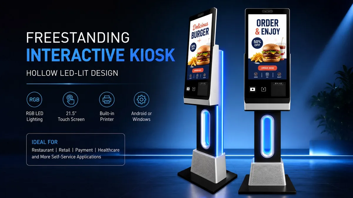 Freestanding Interactive Ordering Kiosk with Printer