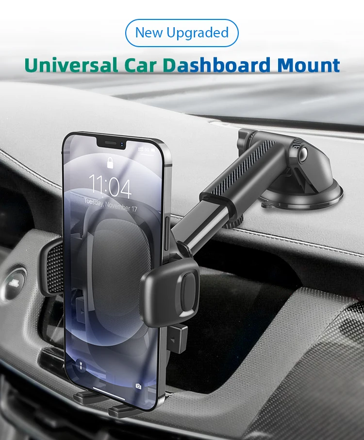 2in1 Suction Cup Phone Holder Easy One Hand Touch Dash & Windshield