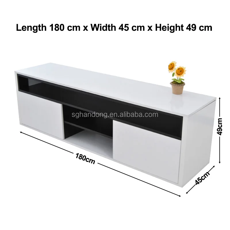 Modern High Gloss Black Tv Unit With Soundbar Shelf Media Storage
