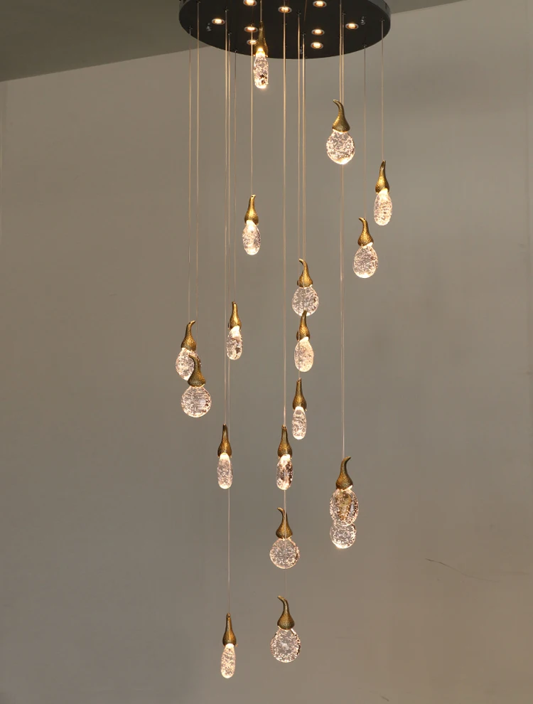 Wholesale modern customized size hotel restaurant crystal chandelier stairwell Large cristal hanging lighting for high ceilling