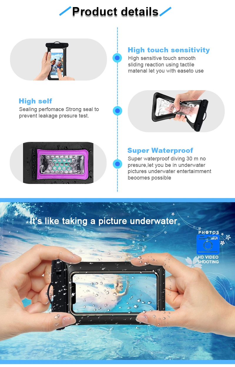Shockproof IPX8 Universal Mobile PVC Pouch Unbreakable Floating Waterproof Cell Phone Bag