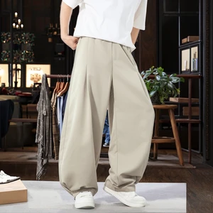 Loose Micro-Leg Wide Leg Mid Casual Pants Men's Spring Summer New Plain Dyed Straight Trendy Brand Sports Fleece 100% Polyester