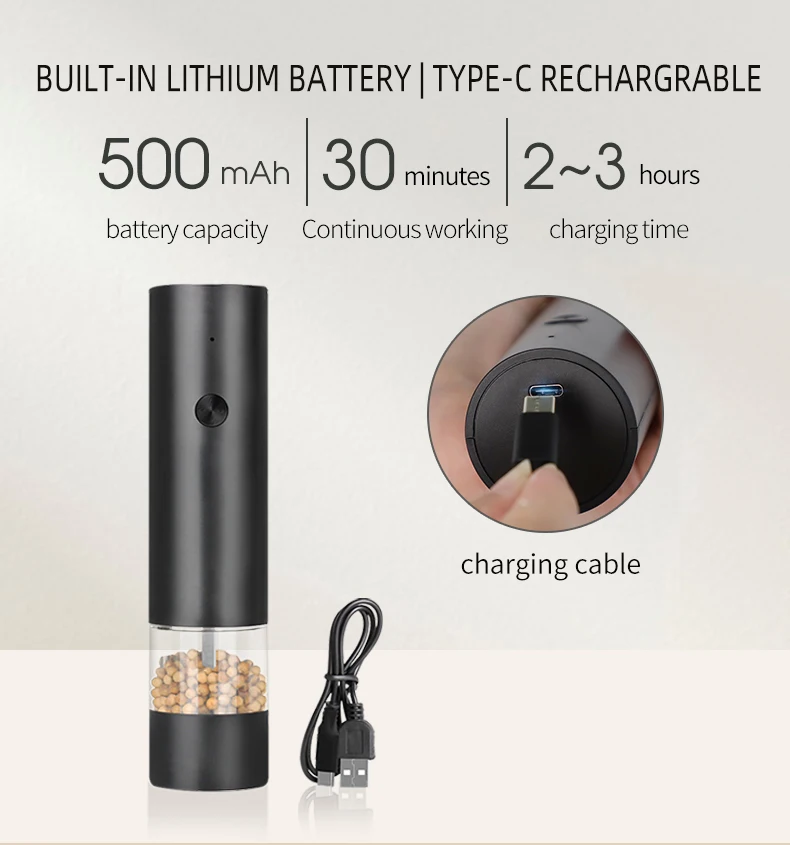 2024 Kitchen Electronics Essentials Electric Salt and Pepper Mills USB Rechargeable Grinder