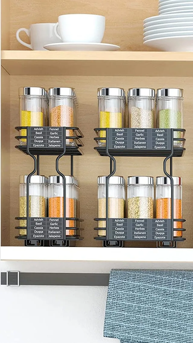 Metal Black Kitchen Slide Out Seasoning Organizer Kitchen Under Cabinet ...