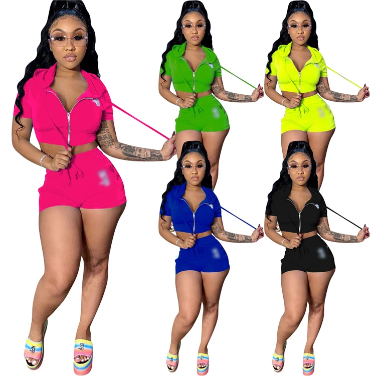 Summer Trendy Solid Hoodie Outfit Crop 