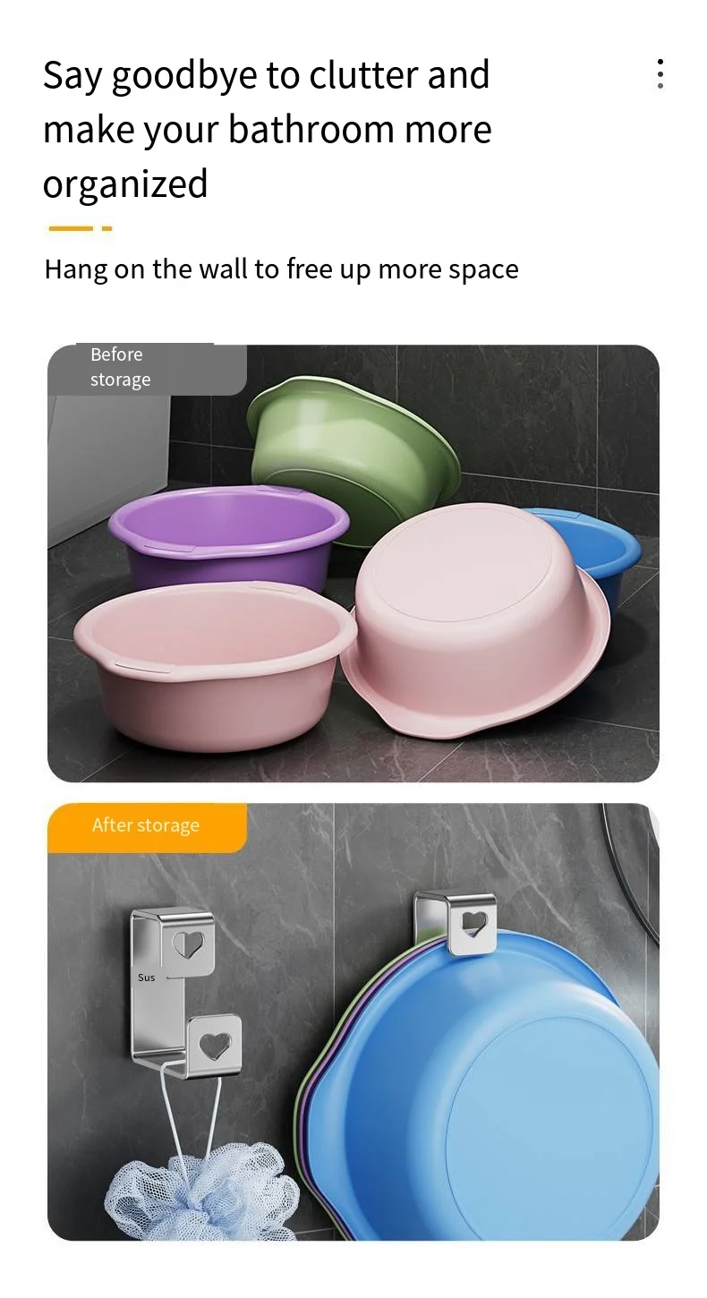 Kitchen stainless steel novelty hooks washbasin storage rack toilet bathroom toilet traceless novelty hooks paste details