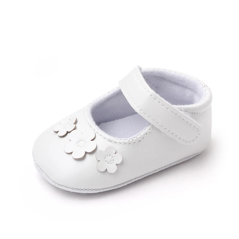 Spring and Autumn New Girl Baby Pure White Cute Flower PU Leather Baby Princess Walking Shoes for Girls details
