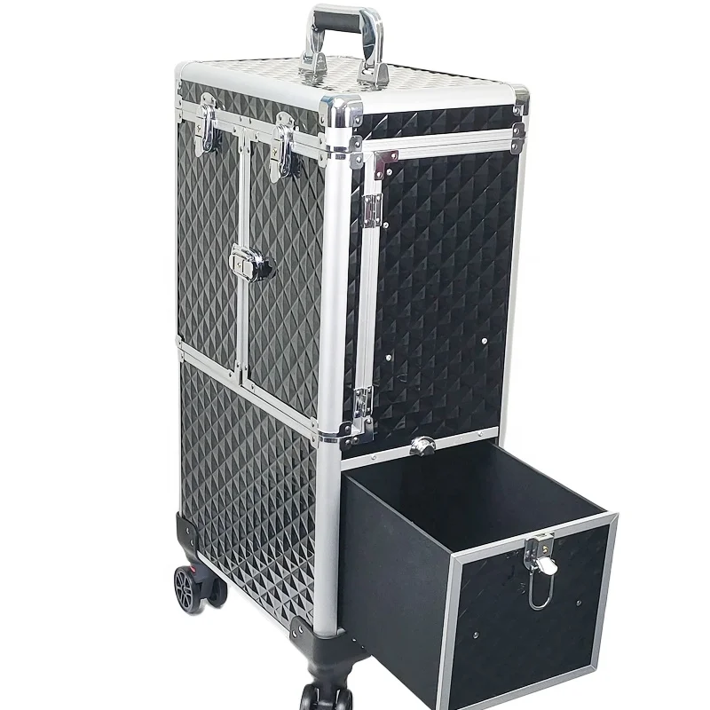 New Design Professional Makeup Trolley case Rolling Makeup Train case Hair Stylist Salon Barber Case  for Nail Tech Hairstylist