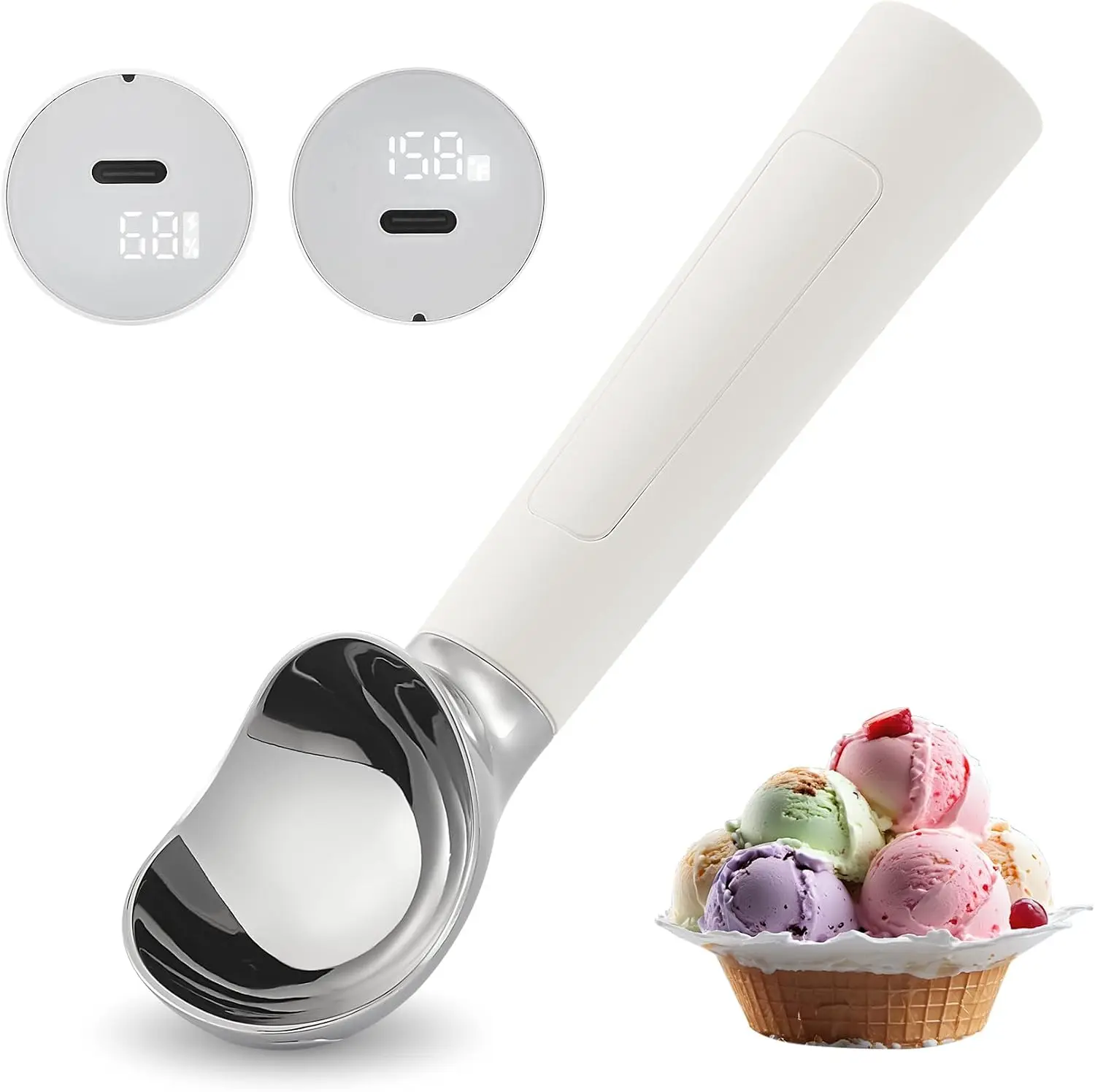 Rechargeable Electric Ice Cream Scooper Heated Self-Warming Rust-Proof Metal Spoon Easy Clean for Hard Ice Cream Eco-Friendly