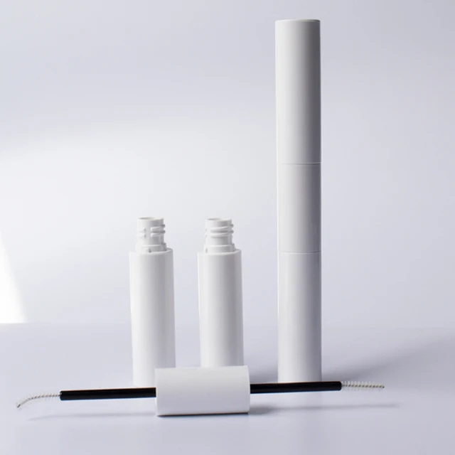 Pure white creative double sided round empty plastic custom logo 10 ml mascara container eye lash with brush packaging