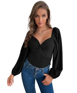 2025 New French knotted V-neck long-sleeved Jumpsuit for Ladies, elegant tight-fitting crappy jumpsuit