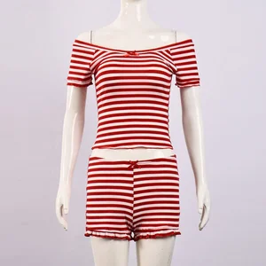 Dropshipping 2026 Wholesale Clothing Trendy Two Piece Striped Printed Cute Women's Short Sets