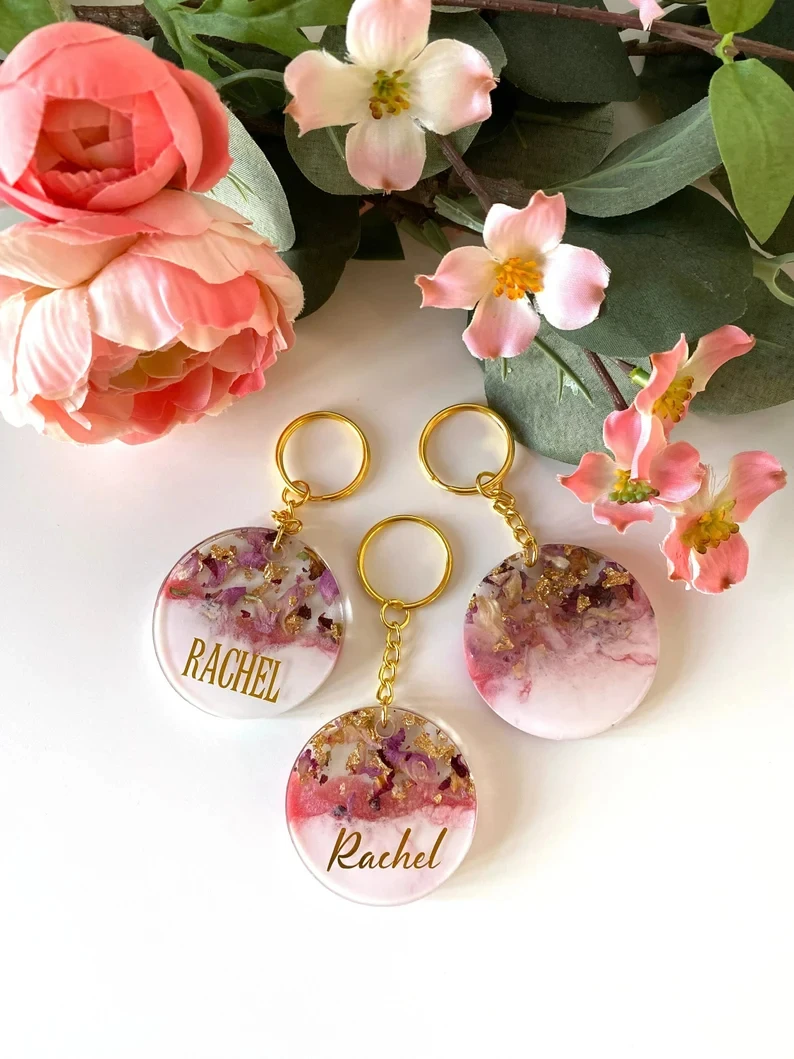 Personalised Cute Dried Flower Resin Keychain Keyring Floral Resin
