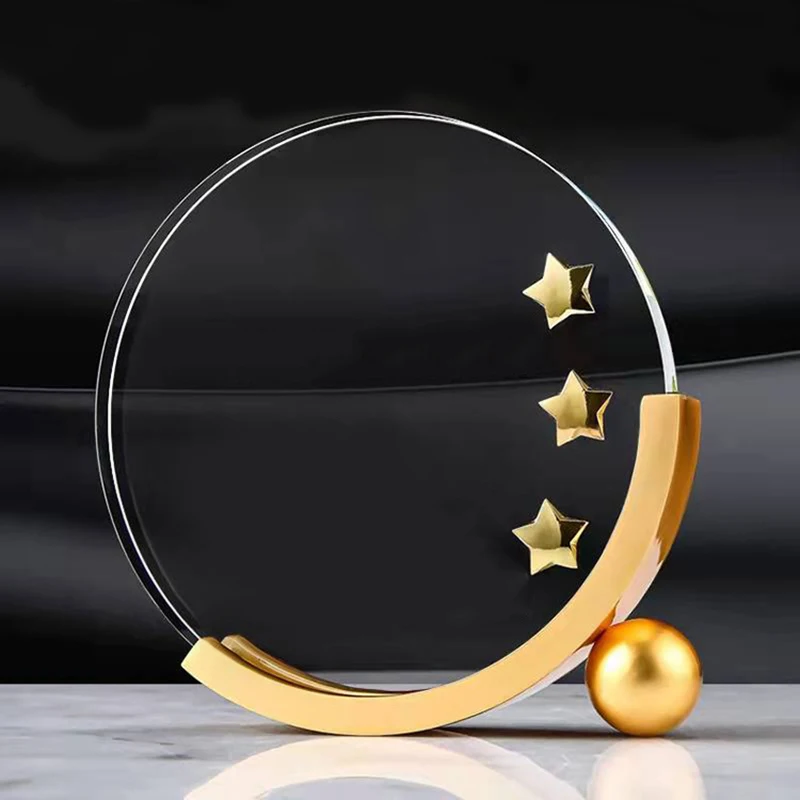 Simple Transparent Metal Crystal Trophy Geometry Round Fine Gift Award Souvenirs Honor Luxury Trophy