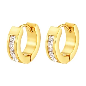 Fashion Round-set Zirconia Stainless Steel Hoop Earrings for Women Trendy and Handmade Polished