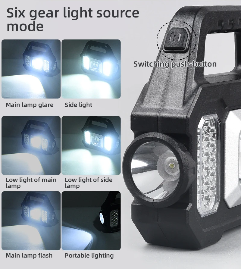 Solar Charging LED COB Rechargeable Multi-function Camping Light Flashlight Emergency Work Search Light With Powered Bank manufacture