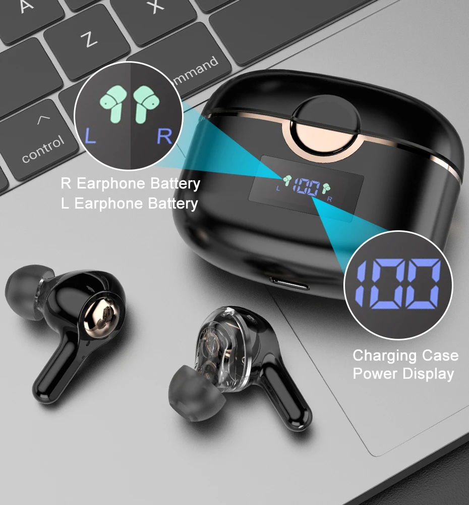 2020 New Tws Earbuds T22 Tws Stock Earphone Mobile Phone Handfree Couple Earphone 2 in 1 Audio Adapter Earphone