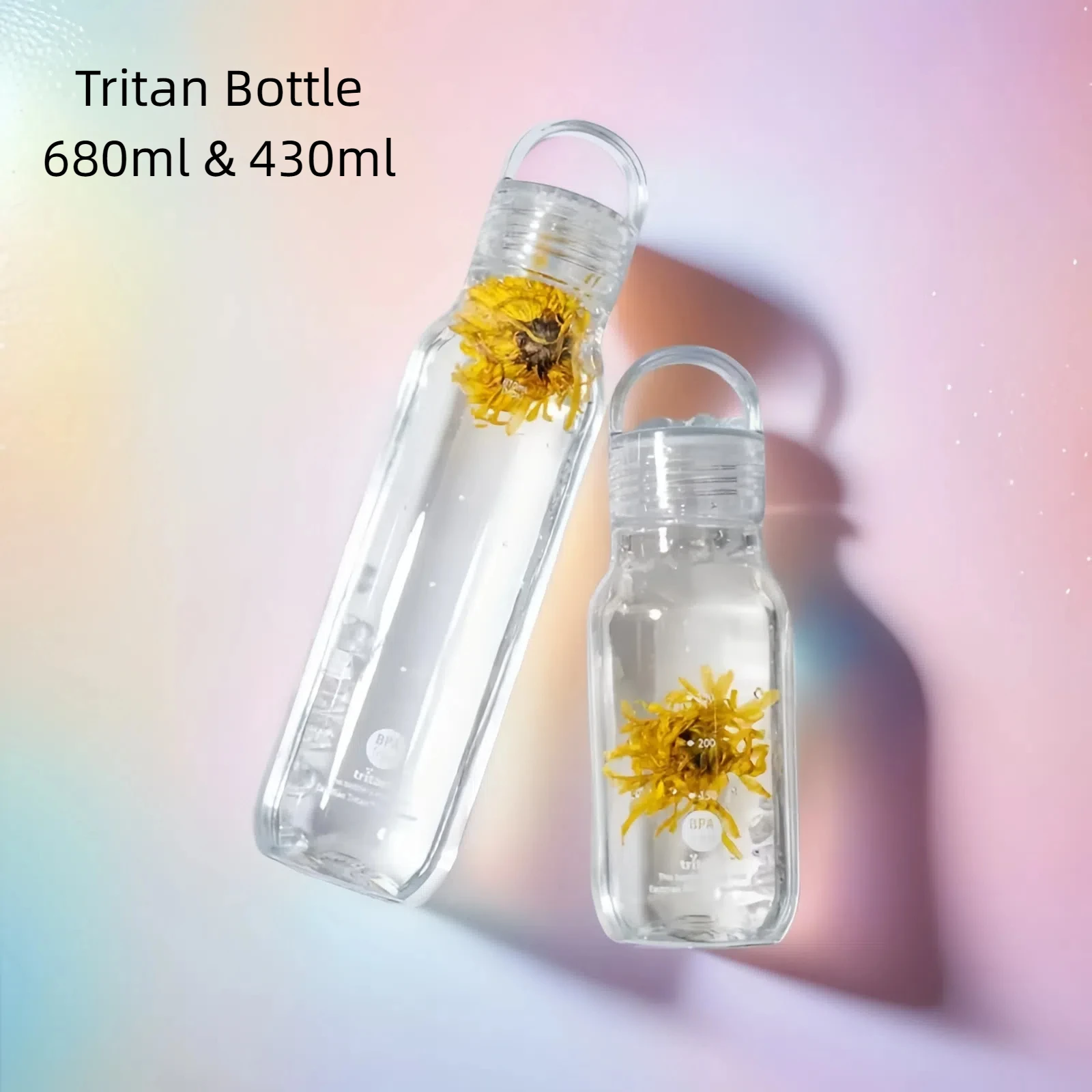 Portable 430ml 670ml Crystal Clear Tritan Water Bottle,Heat Resistant OEM Print Water Bottle with Scale for Work and School
