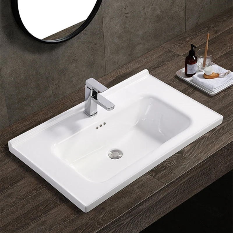 Modern Ceramic Solid Surface Cabinet Sink White Rectangular Bathroom Vanity Counter Top Basin