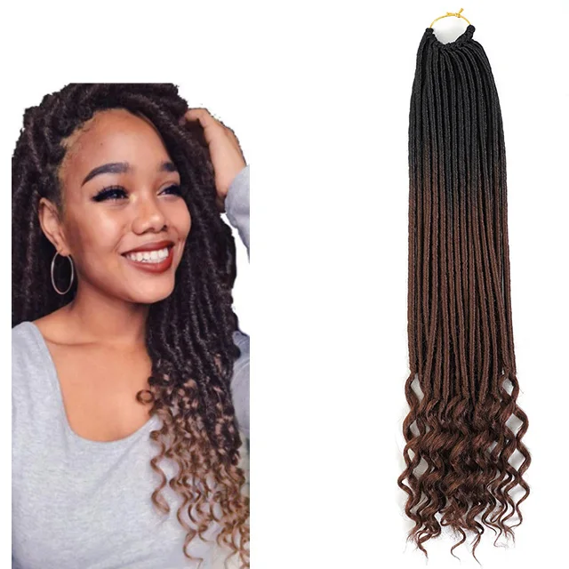 Straight faux locs with curly outlet ends