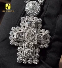 Custom New Design 925 Sterling Silver Hip Hop Jewelry Pendant Iced Out Diamond Round Cut VVS Moissanite Cross Pendant