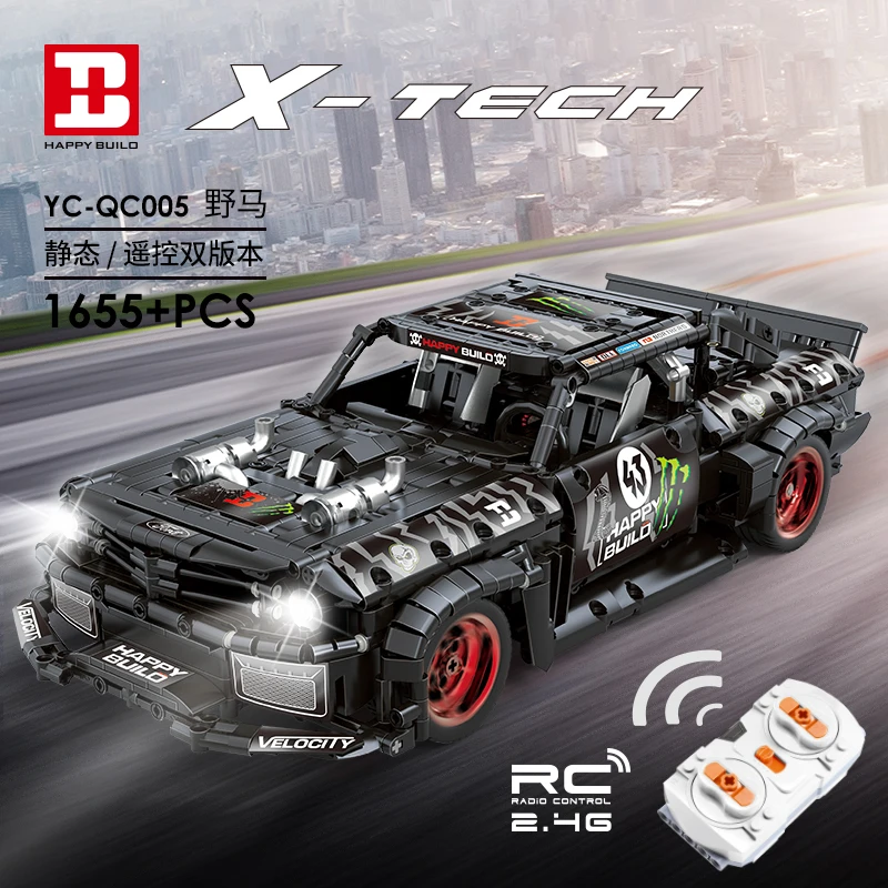Happy Build QC005 1965 RC for Ford Mustang Hoonicorn Racing Car  FIT 20102 Building Block Bricks Remote Control Kid Toys