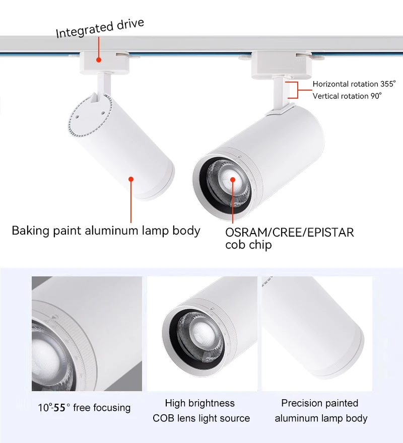 Modern 30W Factory Price LED Track Light Rail Lighting System Motorized Zoomable Adjust Aluminum Lamp COB 3-4 Lines Optional