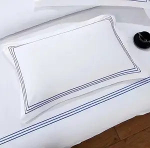 Luxury Hotel Pillowcases 100% Cotton Plain Embroidery Eco-Friendly Washable Breathable 2PCS Customizable Hair-Friendly