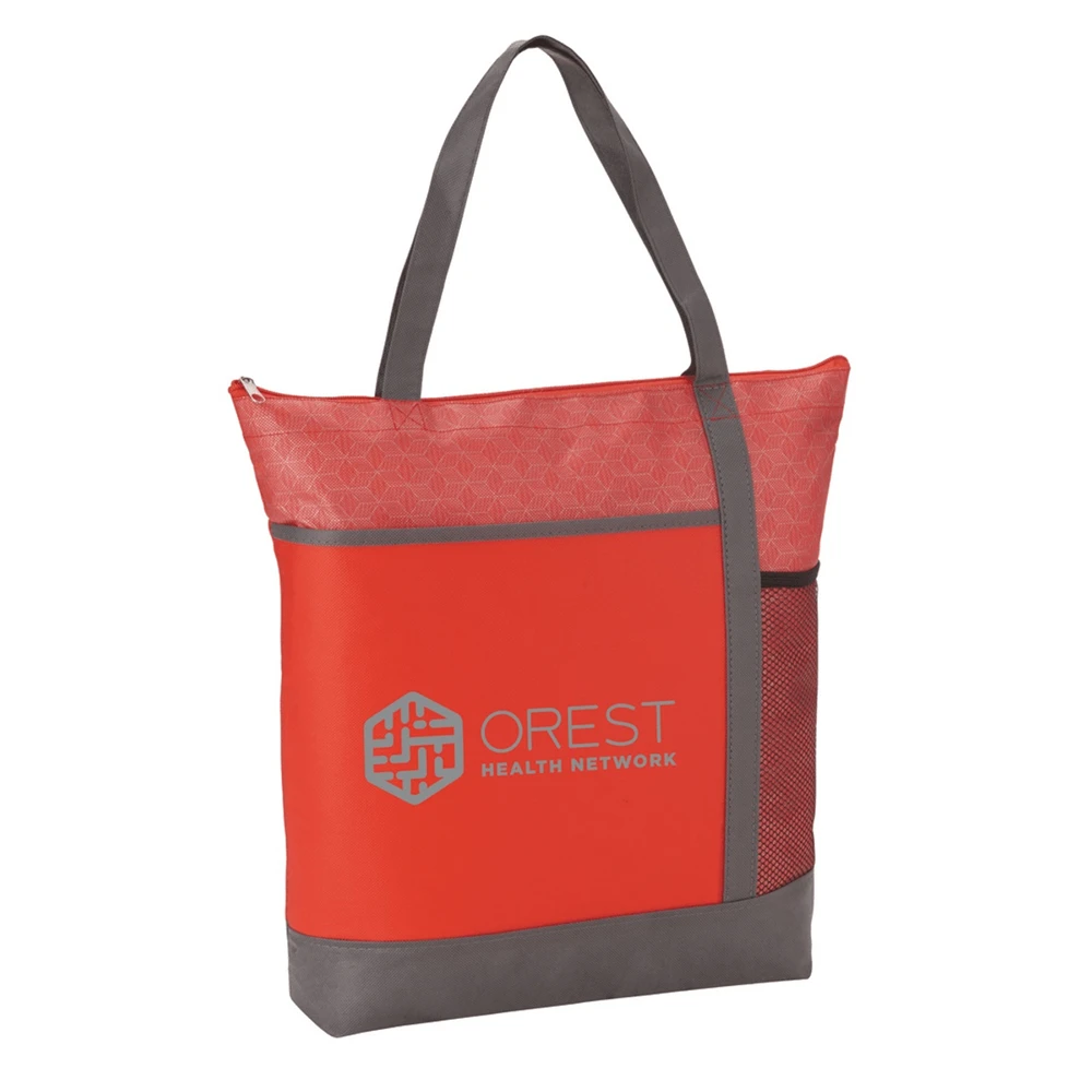 Custom Eco Friendly Zippered Main Compartment 80g Non Woven Polypropylene Tote Bag With Mesh Pocket
